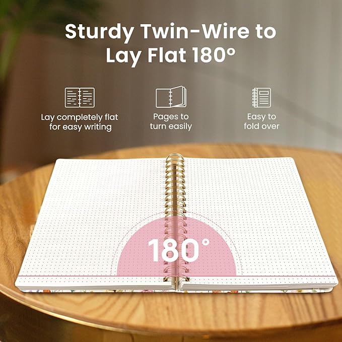 Spiral Dotted Notebook Journal for Work, 300 Pages, Thick B5 (7.1"x10") Bullet Dotted Journal for Women & Writing, Hardcover Notebook for Note Taking, Perfect for Work School Note Taking Business, Floral-DeskLoop Office
