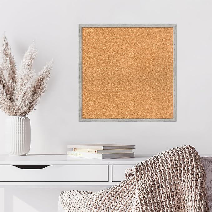 Amanti Art Natural Cork Board for Wall, 23x23 Vision Board with White Frame, Medium Corkboard Office Decor for Home Organization, Cottage Corkboard Pinboard to Display Items for Home Organization in-DeskLoop Office