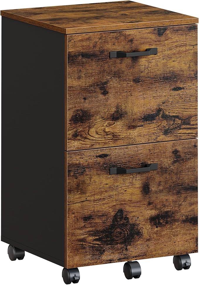 VASAGLE 2-Drawer File Cabinet, Small Rolling Filing Cabinet for Home Office, Printer Stand, for A4, Letter-Size Documents, 15.7 x 16.5 x 27.6 Inches, Rustic Brown and Ink Black UOFC040B01-DeskLoop Office