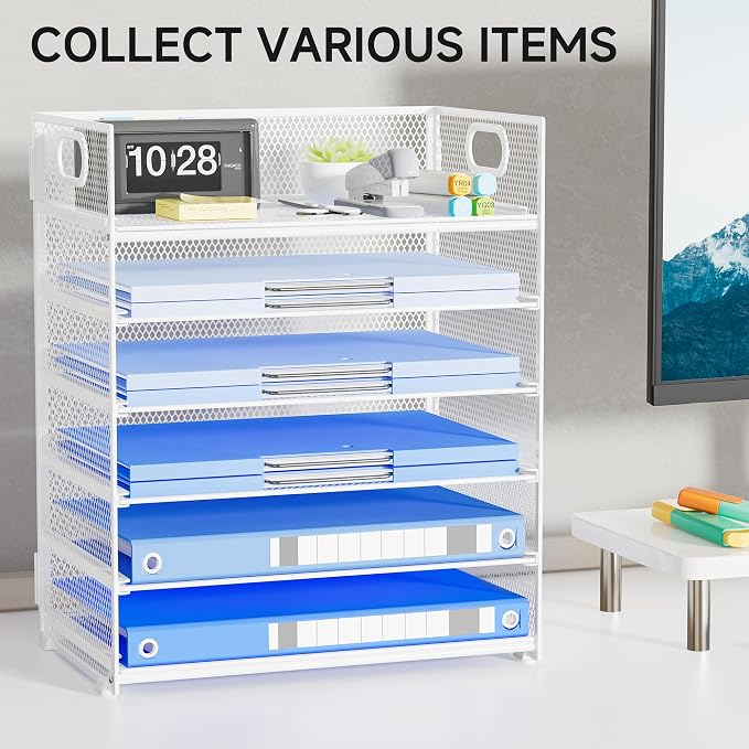 Paper Organizer for Desk with Handle, 6-Tier Metal Mesh File Organizer | - Image 7