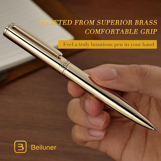 BEILUNER Gold Gel Pen, Stunning Luxury Pens with 24K Gold Plating, Black Ink Refill, Executive Gift Set for Family & Friends, Writing, Fancy, Office, Retractable, Graduation Gifts, Nice Designer Pens-DeskLoop Office