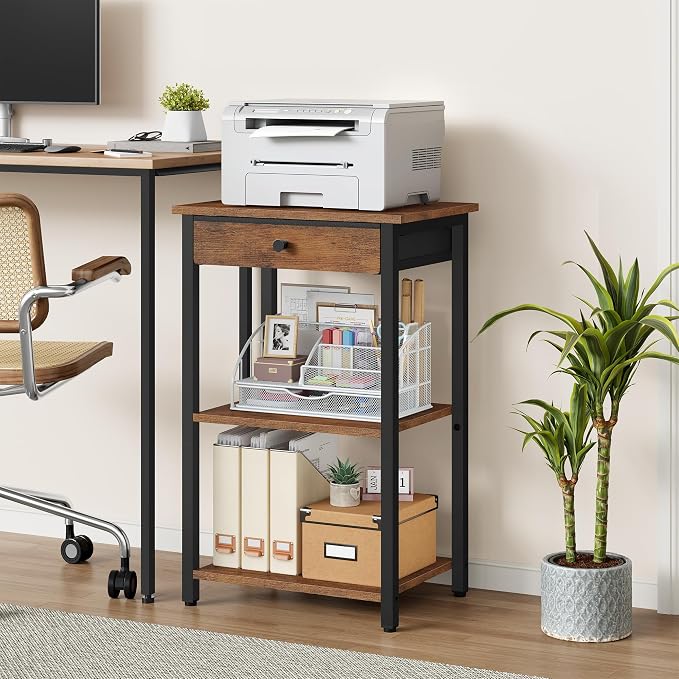 Gewudraw Printer Stand with Storage Drawer, 3-Tier Under Desk Printer Table - Image 3