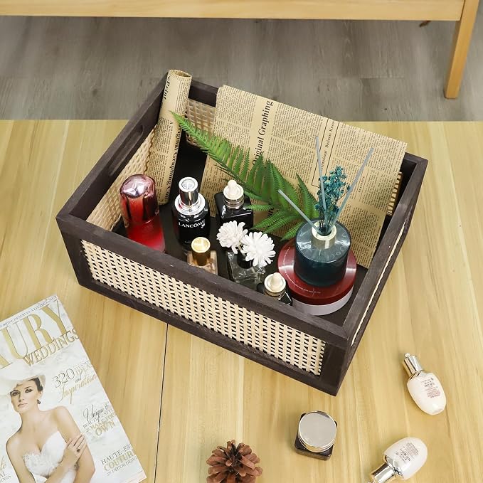 Desktop Storage Basket, Sundry Office Drawer Storage Box, Wood Frame Storage - Image 7