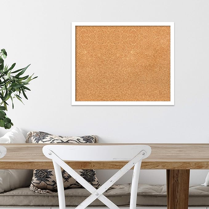 Amanti Art Natural Cork Board for Wall, 17x21 Vision Board with White Frame, Small Corkboard Office Decor for Home Organization, Modern Corkboard Pinboard to Display Items for Home Organization in-DeskLoop Office