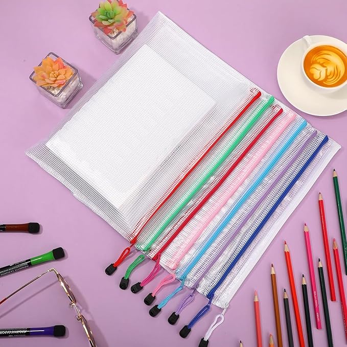 Jetec 32 Pcs Mesh Zipper Bags Toy Storage Bikini Organizer Bag Bolsas Para Guardar Trajes De Baño Waterproof Zipper Reusable Pouch Puzzle Multipurpose for Storage Office(Classic Color,13 x 9.5 Inch)-DeskLoop Office