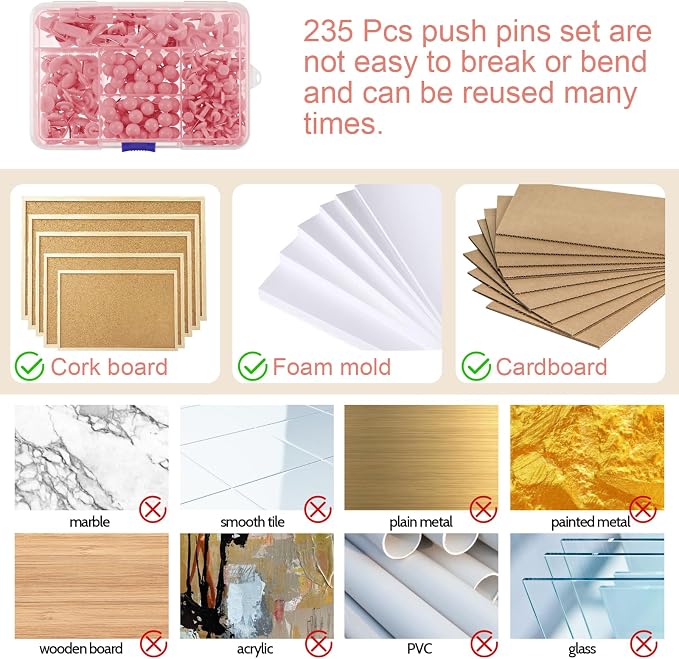 Utron 235 Pcs Push Pins Set, Thumb Tacks, Push Pins - Image 3