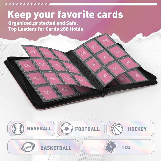 Toploader Binder, Trading Card Binder Storage Hold up 288 Cards 9-Pocket Top - Image 3