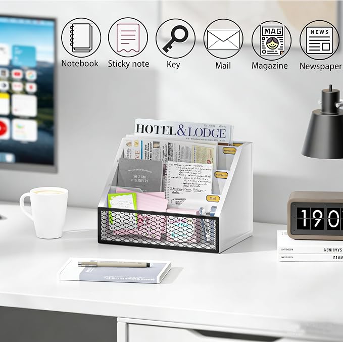Mail Organizer Countertop, Wooden Mail Holder, 4 Slot Letter Holder - Image 2