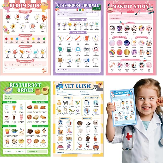 6 Pack Kids Pretend Play Notepads, 40 Pages Kids Playtime Pads by Unknown