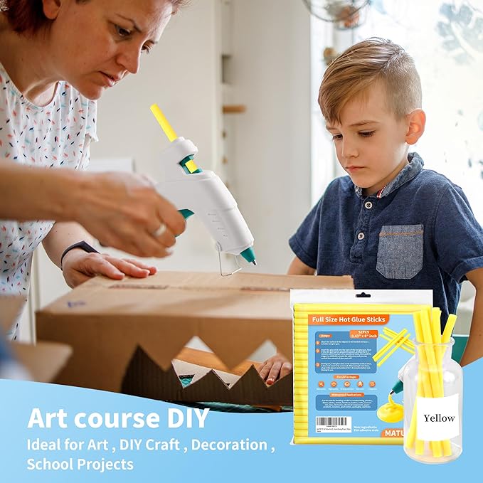 MATUFF Yellow hot Glue Sticks Full Size 0.43” Dia x 8” Long, 52 pcs Hot melt Adhesive Glue Sticks, All-Purpose Colored Glue Gun Sticks for Christmas Decoration Crafts Arts School Home Repair Bonding-DeskLoop Office