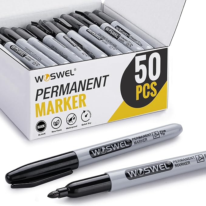 WOSWEL Permanent Markers Bulk, 50 Pack, Fine Tip, Waterproof, Quick Drying by WonderfulOptions