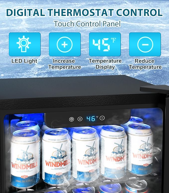 50 Cans Beverage Refrigerator Cooler, 1.3 Cu.ft Mini Fridge Countertop Drink Cooler with Glass Door for Beer, Soda,Wine, Adjustable Digital Temperature Control for Home Dorm Bar, Black-DeskLoop Office