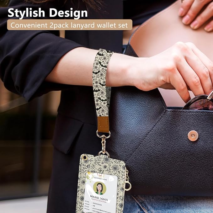 bolimoss Bat Lanyard Wallet Badge Holder PU Leather RFID Keychain Wallet - Image 4