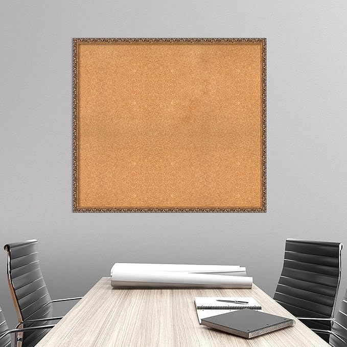 Amanti Art Natural Cork Board for Wall, 36x40 Vision Board with Bronze Frame, Oversize Corkboard Office Decor for Home Organization, Traditional Corkboard Pinboard to Display Items for Home-DeskLoop Office