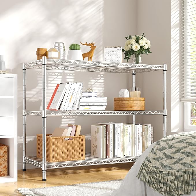 3- Shelf Metal Shelving Unit 35.6Wx14Dx36H, Adjustable Storage Shelves Heavy - Image 9