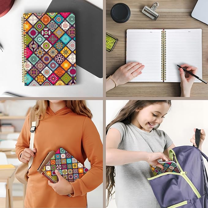 Cute Spiral Notebook journal B5 Aesthetic Pretty Design for Women Girls Kawaii with Pocket, 10 x 7.2 inch, Lined, Art-DeskLoop Office