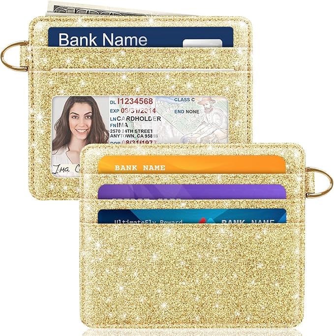 Slim Credit Card Holder Glitter Leather Small Wallet Women Thin Cards Holders by Simikol