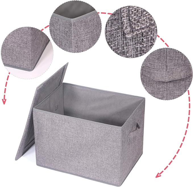 3 Pack Large Foldable Storage Box with Lids Fabric Storage Cube Organizer Cloth Containers Bins Baskets for Closet Clothes Clothing Bed Room-DeskLoop Office
