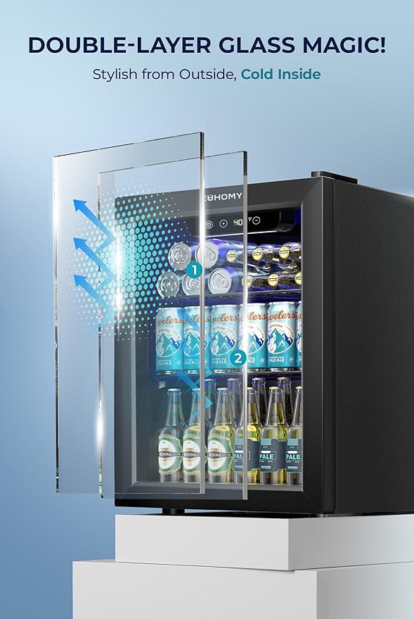 EUHOMY Beverage Refrigerator Cooler - 68 Can Mini Fridge with Glass Door for Soda, Beer, Wine, Small Refrigerator with Digital Temperature Control and Adjustable Shelves for Home Office Bar, 1.7 Cu.ft-DeskLoop Office
