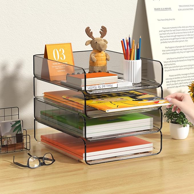 FANXIYQ 4-Tier Acrylic Paper Tray Organizer, A4 Paper, Books & Office Supplies - Image 2