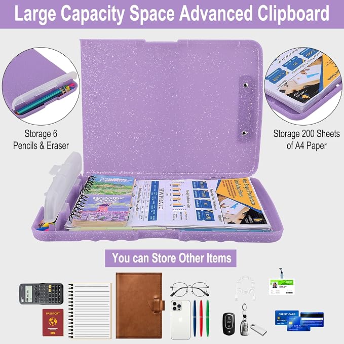 HWPRATO Glitter Clipboard with Storage, Clip Boards 8.5x11 with Pen Holder - Image 3