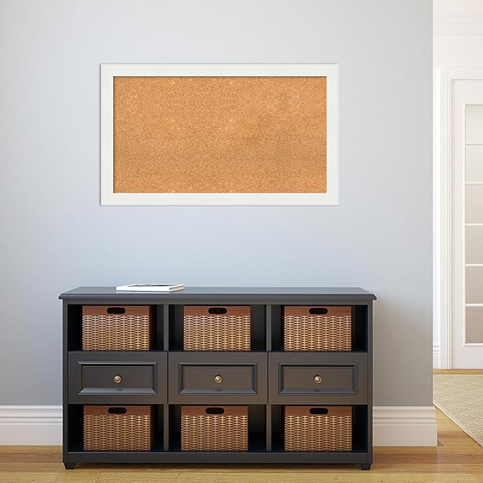 Amanti Art Natural Cork Board for Wall, 23x39 Vision Board with White Frame, Large Corkboard Office Decor for Home Organization, Casual Corkboard Pinboard to Display Items for Home Organization in-DeskLoop Office