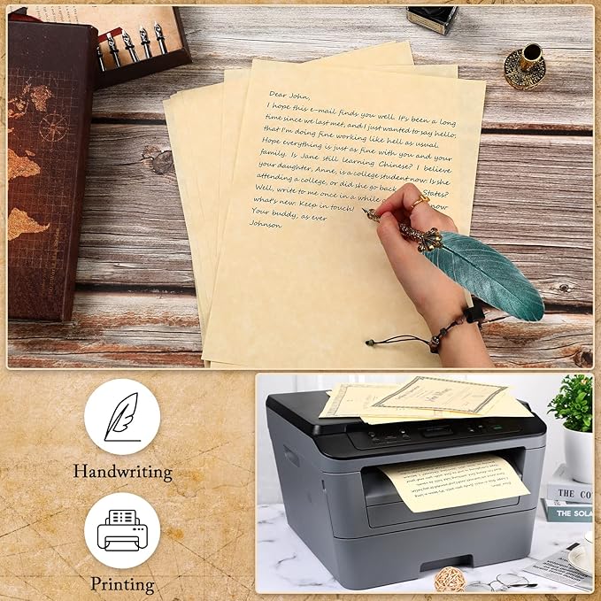 Epakh 200 Sheets Old Age Parchment Paper 8.5 x 11 Inch Standard Letter Vintage Colored Old Parchment Semblance Double Side Printing Paper(Light Beige)-DeskLoop Office