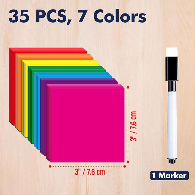35 PCS Magnetic Sticky Notes, Reusable Dry-Erase Magnets, 7 Colors Magnetic - Image 2