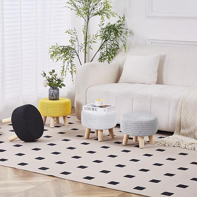 Wimarsbon Small Ottomans, 100% Hand Knitted Pouf Ottoman, Round Footrest - Image 7