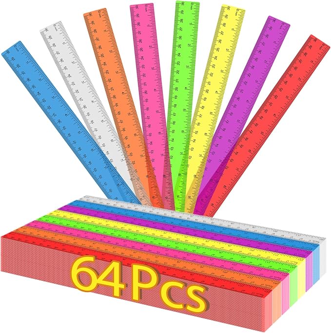 64 Pack Plastic Ruler 12 Inch in Bulk, Plastic Rulers in Assorted Colors - Image 8