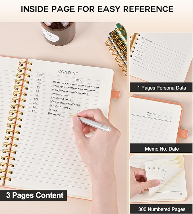 Large Spiral Notebook Journal for Women Men - 300 Numbered Lined Pages, College Ruled,B5 Hardcover Spiral Bound Notebook for School, Work, Note Taking, Writing, Leather Spiral Journal 7"x10"-DeskLoop Office