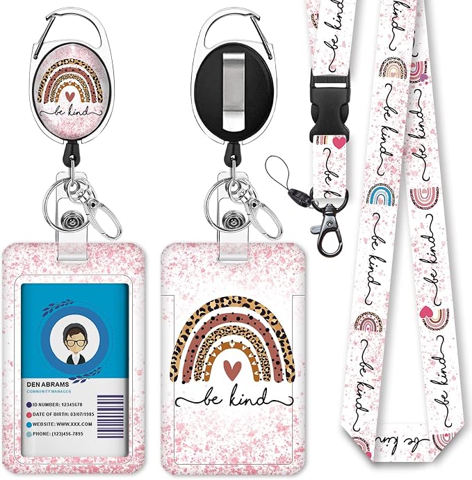 Cute Rainbow Lanyards for Id Badges, Retractable ID Badge Holder by Giancomics