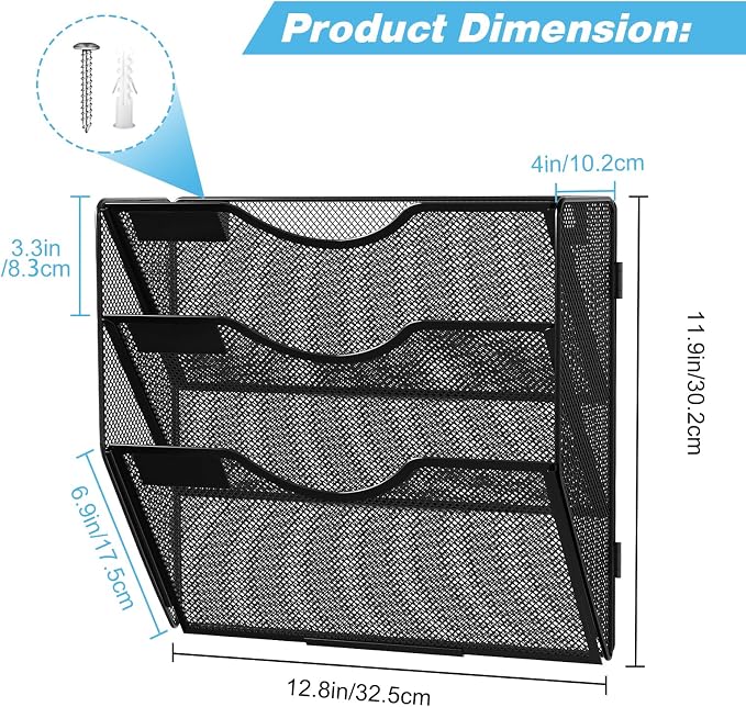 Solinxe Wall Hanging File Holder 3 Tier Wall Mounted Paper Organizer Magazine - Image 8