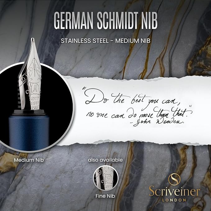 Scriveiner Luxury EDC Fountain Pen, Stunning Matt Blue Pocket Pen, Chrome Finish - Image 5