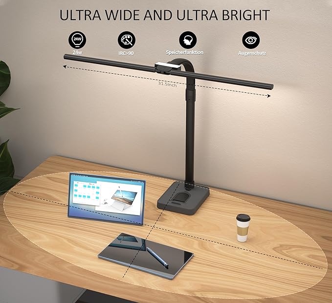 Double Head LED Desk Lamp, Architect Desk Lamps for Home Office, 24W Brightest Workbench Office Lighting-5 Color Modes and 5 Dimmable Eye Protection Modern Desk Lamp (Black-Desktop, Big)-DeskLoop Office