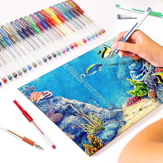 Shuttle Art Gel Pens, 32 Colors Gel Pen Set with Coloring Book for Adults Coloring Books Drawing Doodling Crafts Scrapbooking Journaling-DeskLoop Office
