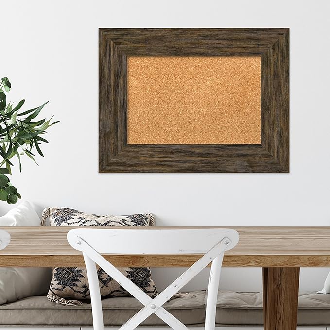 Amanti Art Natural Cork Board for Wall, 19x25 Vision Board with Brown Wood Frame, Small Corkboard Office Decor for Home Organization, Country Rustic Corkboard Pinboard to Display Items for Home-DeskLoop Office