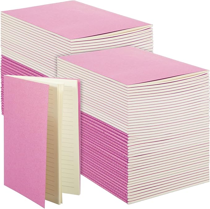100 Pcs Kraft Notebook Journals 5.5 Inch x 8.3 Inch A5 Softcover Notebooks Bulk for Writing Sketch Office Notepad with 60 Pages 30 Sheets (Multicolor,Lined)(Pink,Lined)-DeskLoop Office