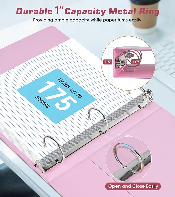 3 Ring Binder 1 inch，Cute Binder Organizer - Image 4