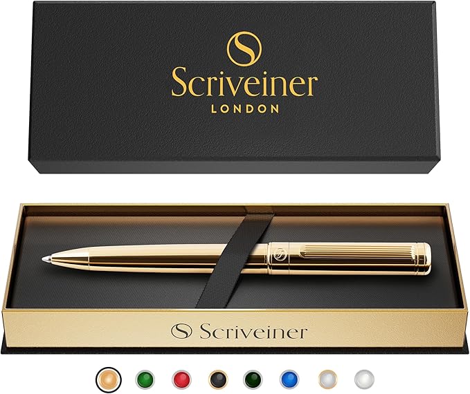 Scriveiner Gold Ballpoint Pen - Stunning Luxury Pen, Real Gold Plating, Schmidt Black Refill, Best Ball Pen Gift Set for Men & Women, Professional Executive Office, Nice Fancy Designer Pens-DeskLoop Office