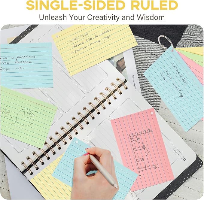 Colored 3x5 Index Cards with Rings, Goefun Ruled Flashcards 200Pcs, 4 Color - Image 7