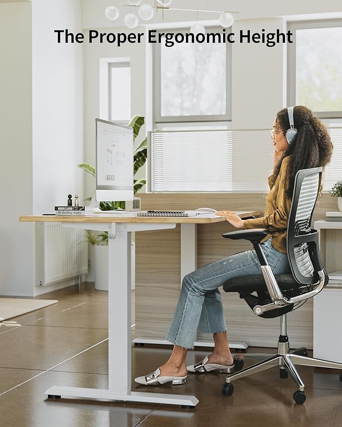 FEZIBO One-Piece Standing Desk Adjustable Height Stand up Home Office Desk, 55x24 Inch Electric Standing Computer Desk, with 4 Memory Presets, Fixable casters, Light Rustic-DeskLoop Office