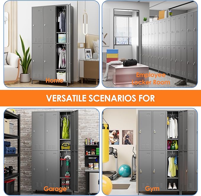 6 Doors Metal Lockers for Employees with 18 Hooks and Business Card Holder, Metal Locker with Ventilation Holes for School Garage Office Gym Home,Assembly Required,Dark Grey-DeskLoop Office