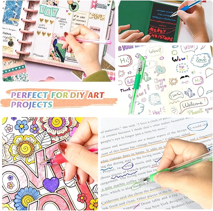 Glitter Gel Pens with Case for Adult Coloring Books, 100 Color Glitter Pen Set 30% More Ink Neon Glitter Gel Marker for Journaling Crafting Doodling Drawing-DeskLoop Office