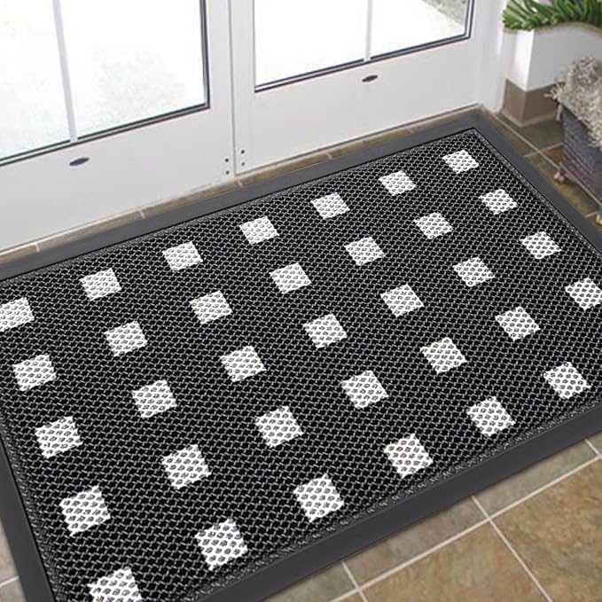 Extra Large Front Door Mat 48"x31" Heavy-Duty Waterproof Runner,Non-Slip Outdoor Rug for Entrance,Rubber Double Doormat Outside for All Weather,Black and White-DeskLoop Office