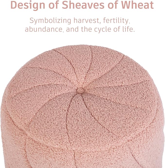 Modern Round Ottoman, Spiral-Tufted Foot Stool Ottoman, Teddy Fleece Upholstered Vanity Stool for Makeup, Bedroom, Living Room, Pink-DeskLoop Office