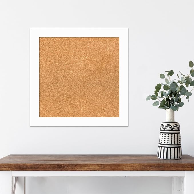 Amanti Art Natural Cork Board for Wall, 21x21 Vision Board with White Frame, Small Corkboard Office Decor for Home Organization, Casual Corkboard Pinboard to Display Items for Home Organization in-DeskLoop Office