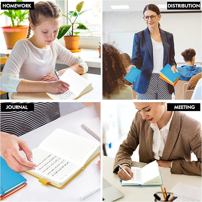 feela Pocket Mini Notebooks Bulk, Small Cute Memo Notepads Hardcover College Ruled Lined Journals with Pen Holder for School Business Work, with 6 Black Pens, 3.5”x 5.5”, 6 Pack, A6, Solid Colors-DeskLoop Office