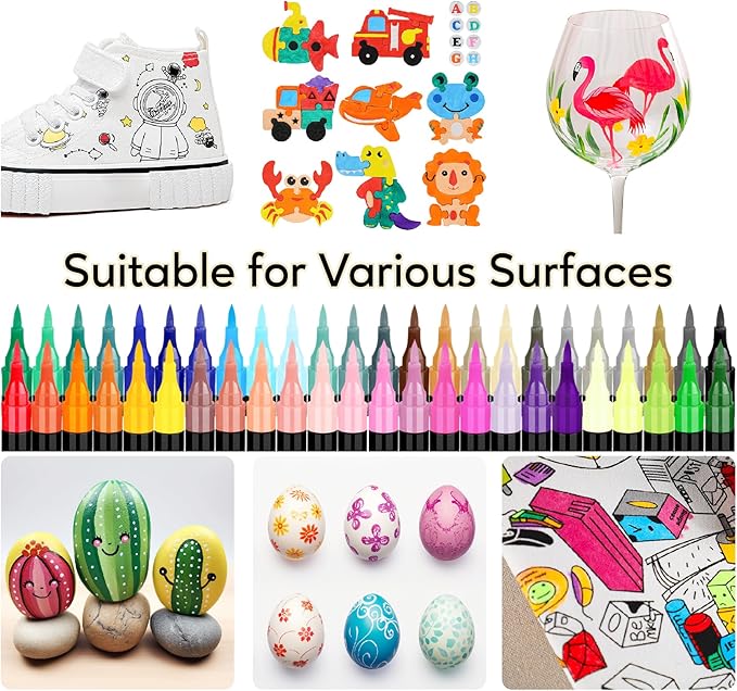 120 Colors Acrylic Paint Markers, Dual Tip Fine Tip and Brush Tip Pens Contain 24 Metallic Color for Stone, Wood, Calligraphy, Canvas, Ceramic, Metal, Glass, Rock Painting, DIY Crafts-DeskLoop Office