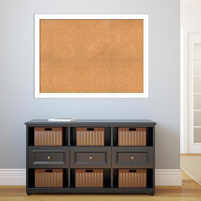 Amanti Art Natural Cork Board for Wall, 33x45 Vision Board with White Frame, Oversize Corkboard Office Decor for Home Organization, Casual Corkboard Pinboard to Display Items for Home Organization in-DeskLoop Office